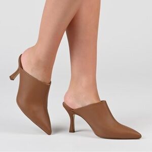 Journee Collection Shiyza Mules High Stiletto Pointed Toe Pumps in Tan - NWT
